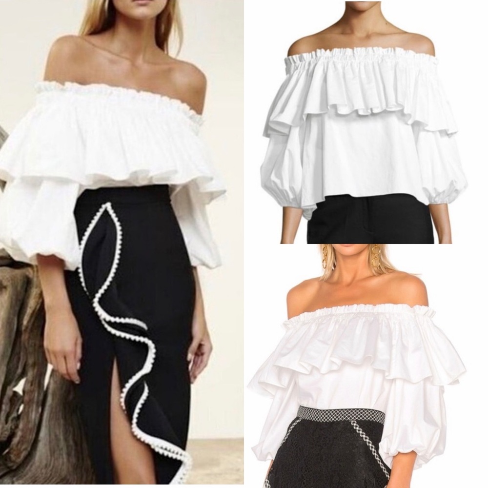 Alexis Barbie Off-the-Shoulder Ruffle Top in 100 %white cotton